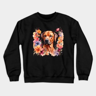 A rhodesian ridgeback decorated with beautiful watercolor flowers Crewneck Sweatshirt